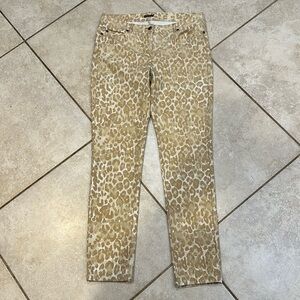 J McLaughlin Tan Watercolor Leopard Knit Jeans 10 Cheetah